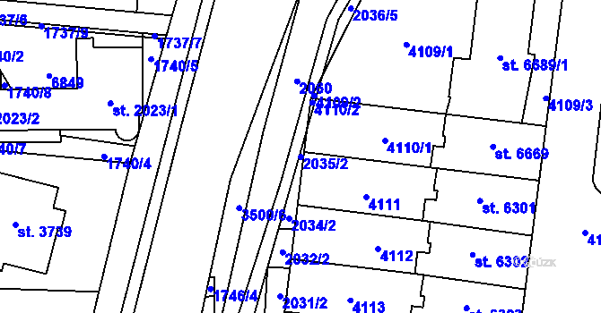 Parcela st. 2035/2 v KÚ Zlín, Katastrální mapa