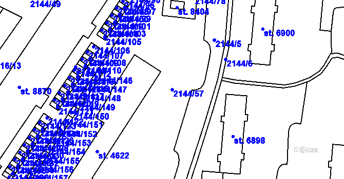 Parcela st. 2144/57 v KÚ Zlín, Katastrální mapa