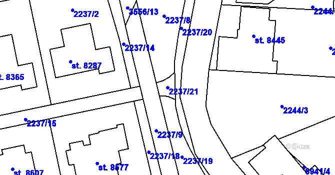 Parcela st. 2237/21 v KÚ Zlín, Katastrální mapa