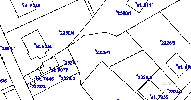 Parcela st. 2325/1 v KÚ Zlín, Katastrální mapa