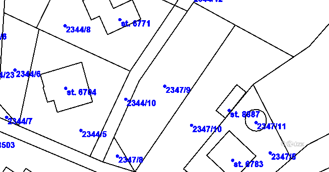 Parcela st. 2347/9 v KÚ Zlín, Katastrální mapa