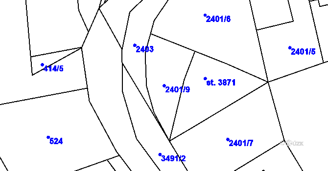 Parcela st. 2401/9 v KÚ Zlín, Katastrální mapa