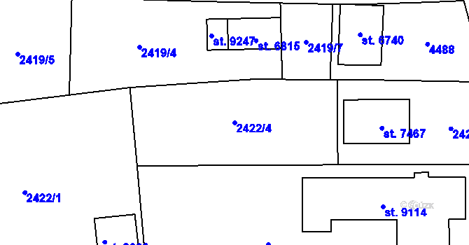 Parcela st. 2422/4 v KÚ Zlín, Katastrální mapa
