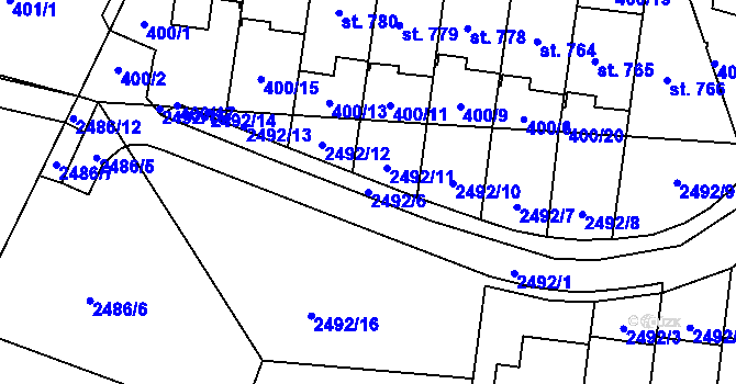 Parcela st. 2492/6 v KÚ Zlín, Katastrální mapa