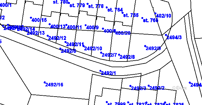 Parcela st. 2492/7 v KÚ Zlín, Katastrální mapa