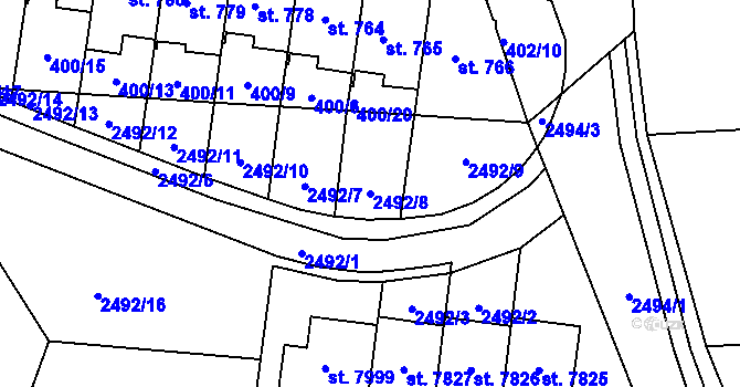 Parcela st. 2492/8 v KÚ Zlín, Katastrální mapa