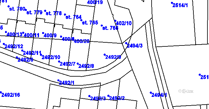 Parcela st. 2492/9 v KÚ Zlín, Katastrální mapa