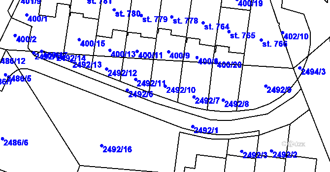 Parcela st. 2492/10 v KÚ Zlín, Katastrální mapa