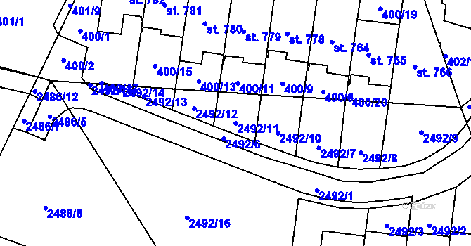 Parcela st. 2492/11 v KÚ Zlín, Katastrální mapa