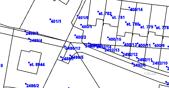 Parcela st. 2492/15 v KÚ Zlín, Katastrální mapa