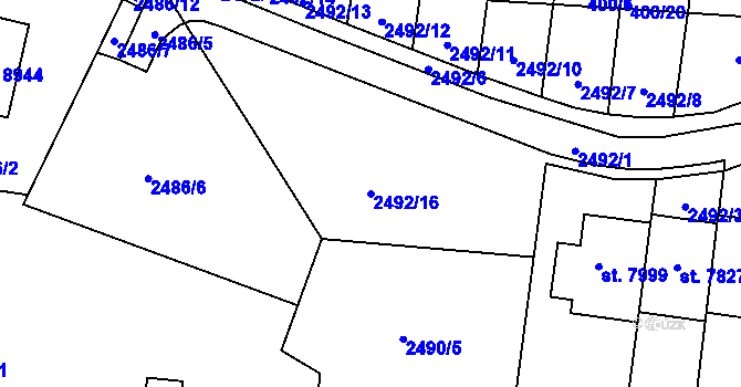 Parcela st. 2492/16 v KÚ Zlín, Katastrální mapa