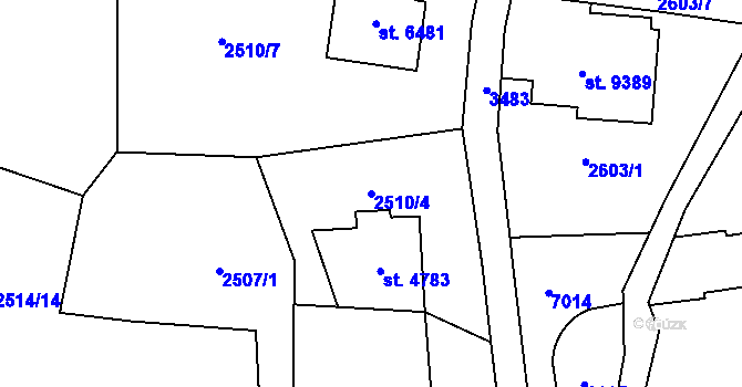 Parcela st. 2510/4 v KÚ Zlín, Katastrální mapa