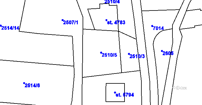 Parcela st. 2510/5 v KÚ Zlín, Katastrální mapa
