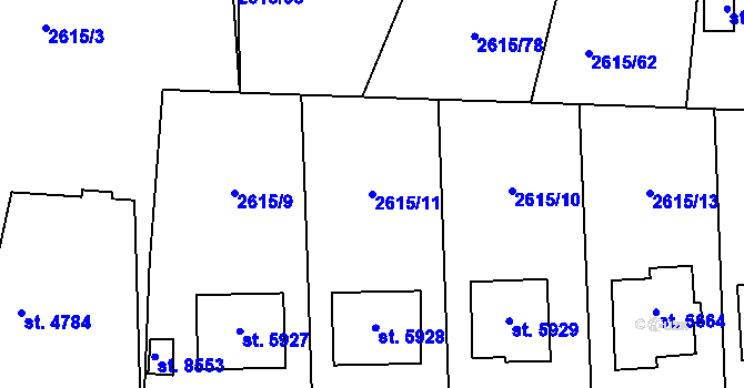 Parcela st. 2615/11 v KÚ Zlín, Katastrální mapa