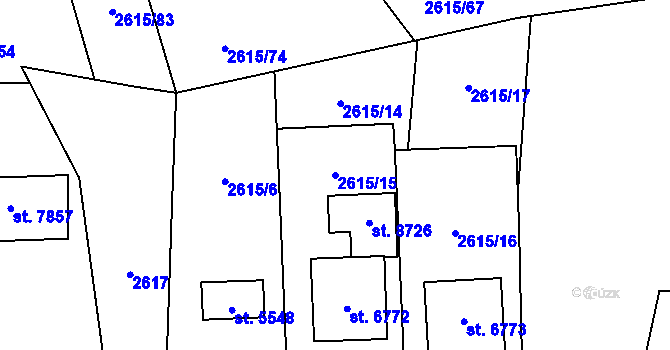 Parcela st. 2615/15 v KÚ Zlín, Katastrální mapa