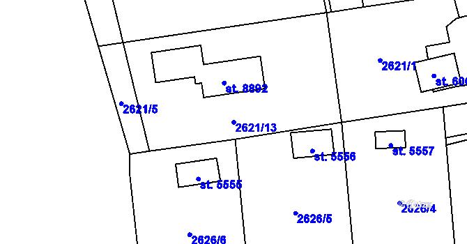 Parcela st. 2621/13 v KÚ Zlín, Katastrální mapa