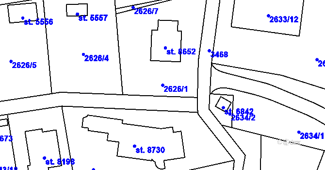 Parcela st. 2626/1 v KÚ Zlín, Katastrální mapa