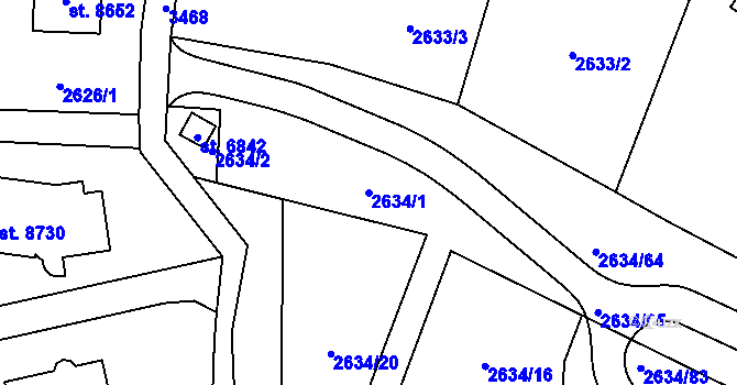 Parcela st. 2634/1 v KÚ Zlín, Katastrální mapa
