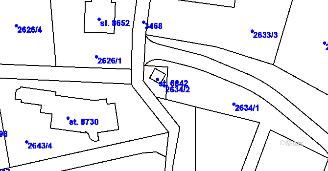 Parcela st. 2634/2 v KÚ Zlín, Katastrální mapa