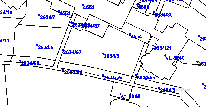 Parcela st. 2634/5 v KÚ Zlín, Katastrální mapa