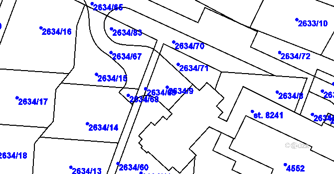 Parcela st. 2634/9 v KÚ Zlín, Katastrální mapa