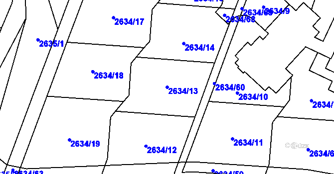 Parcela st. 2634/13 v KÚ Zlín, Katastrální mapa