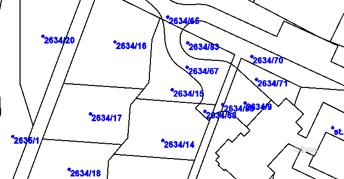 Parcela st. 2634/15 v KÚ Zlín, Katastrální mapa
