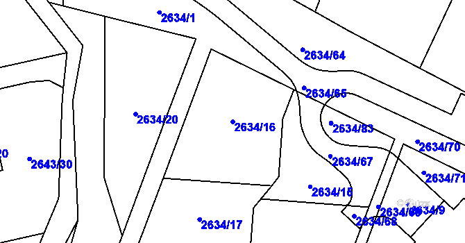 Parcela st. 2634/16 v KÚ Zlín, Katastrální mapa