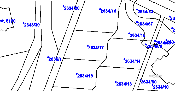 Parcela st. 2634/17 v KÚ Zlín, Katastrální mapa