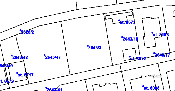 Parcela st. 2643/3 v KÚ Zlín, Katastrální mapa
