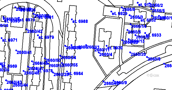 Parcela st. 2660/1 v KÚ Zlín, Katastrální mapa
