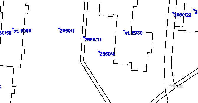 Parcela st. 2660/4 v KÚ Zlín, Katastrální mapa