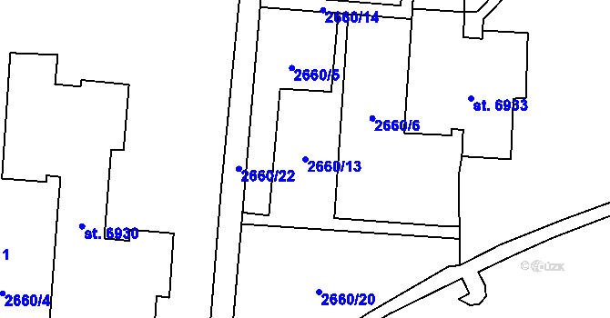 Parcela st. 2660/13 v KÚ Zlín, Katastrální mapa