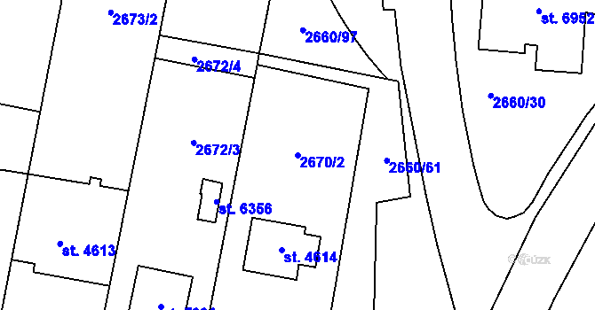 Parcela st. 2670/2 v KÚ Zlín, Katastrální mapa
