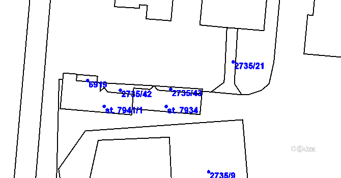 Parcela st. 2735/43 v KÚ Zlín, Katastrální mapa