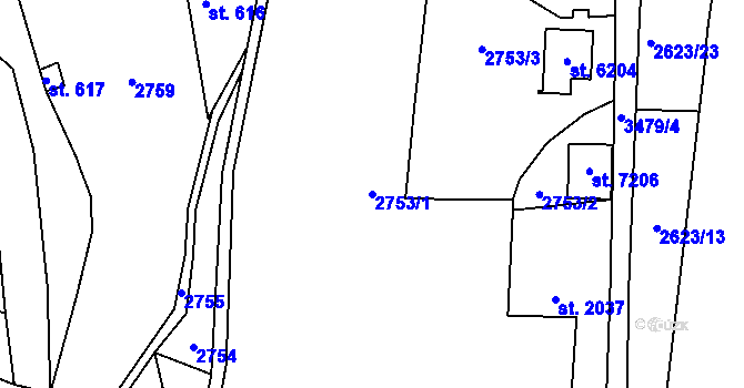 Parcela st. 2753/1 v KÚ Zlín, Katastrální mapa