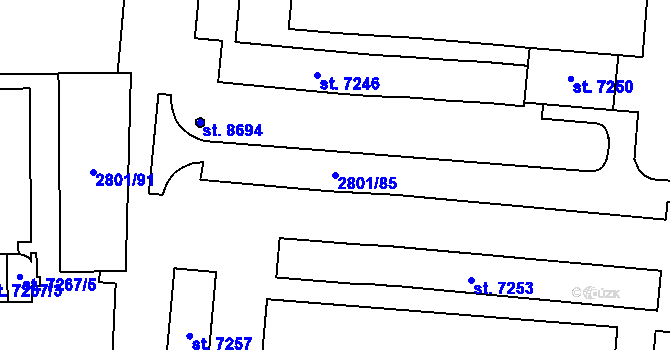 Parcela st. 2801/85 v KÚ Zlín, Katastrální mapa