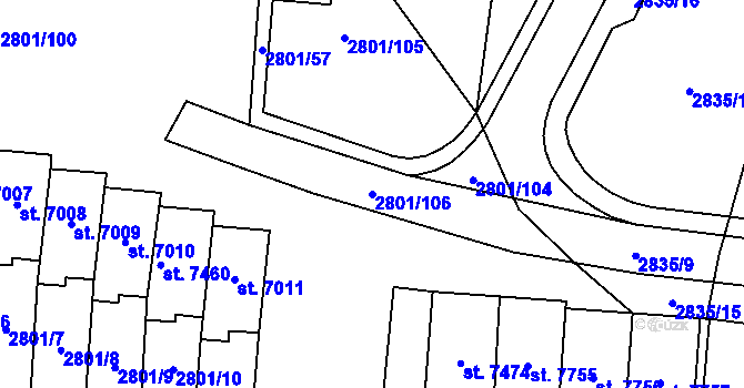 Parcela st. 2801/106 v KÚ Zlín, Katastrální mapa