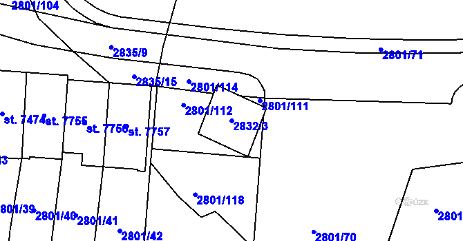 Parcela st. 2832/3 v KÚ Zlín, Katastrální mapa