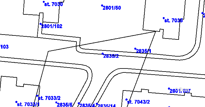 Parcela st. 2835/2 v KÚ Zlín, Katastrální mapa