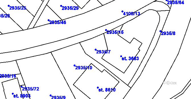 Parcela st. 2935/7 v KÚ Zlín, Katastrální mapa