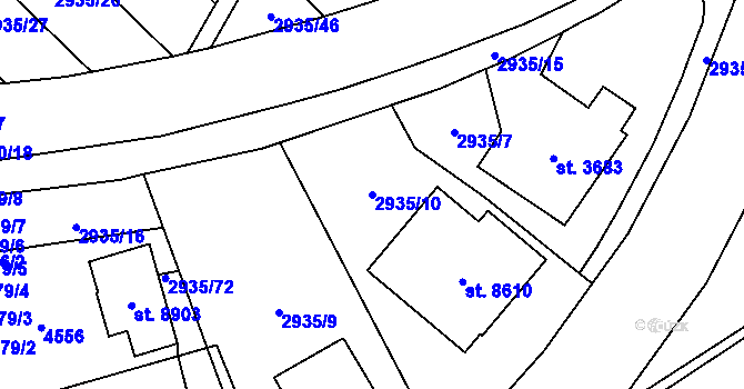 Parcela st. 2935/10 v KÚ Zlín, Katastrální mapa