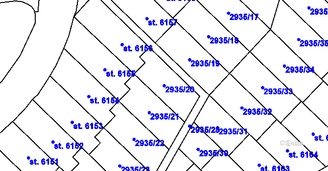 Parcela st. 2935/20 v KÚ Zlín, Katastrální mapa