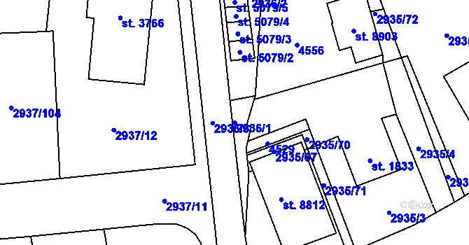 Parcela st. 2936/1 v KÚ Zlín, Katastrální mapa