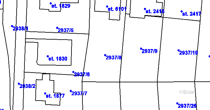 Parcela st. 2937/8 v KÚ Zlín, Katastrální mapa