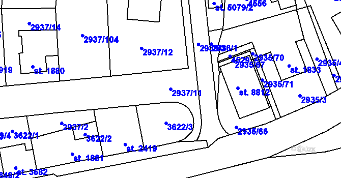 Parcela st. 2937/11 v KÚ Zlín, Katastrální mapa
