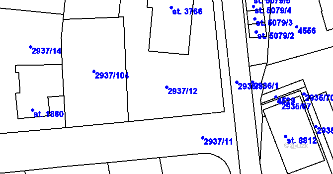 Parcela st. 2937/12 v KÚ Zlín, Katastrální mapa