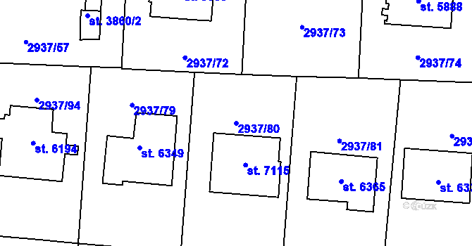 Parcela st. 2937/80 v KÚ Zlín, Katastrální mapa