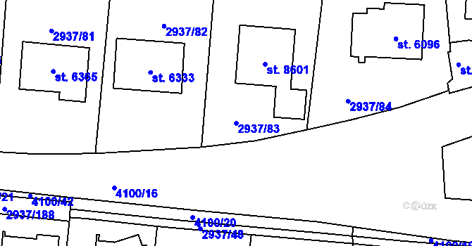 Parcela st. 2937/83 v KÚ Zlín, Katastrální mapa