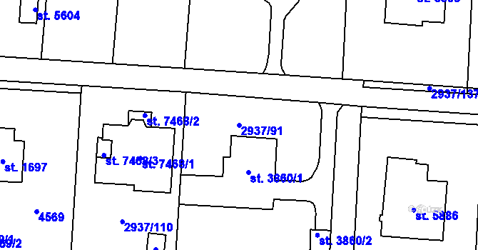 Parcela st. 2937/91 v KÚ Zlín, Katastrální mapa
